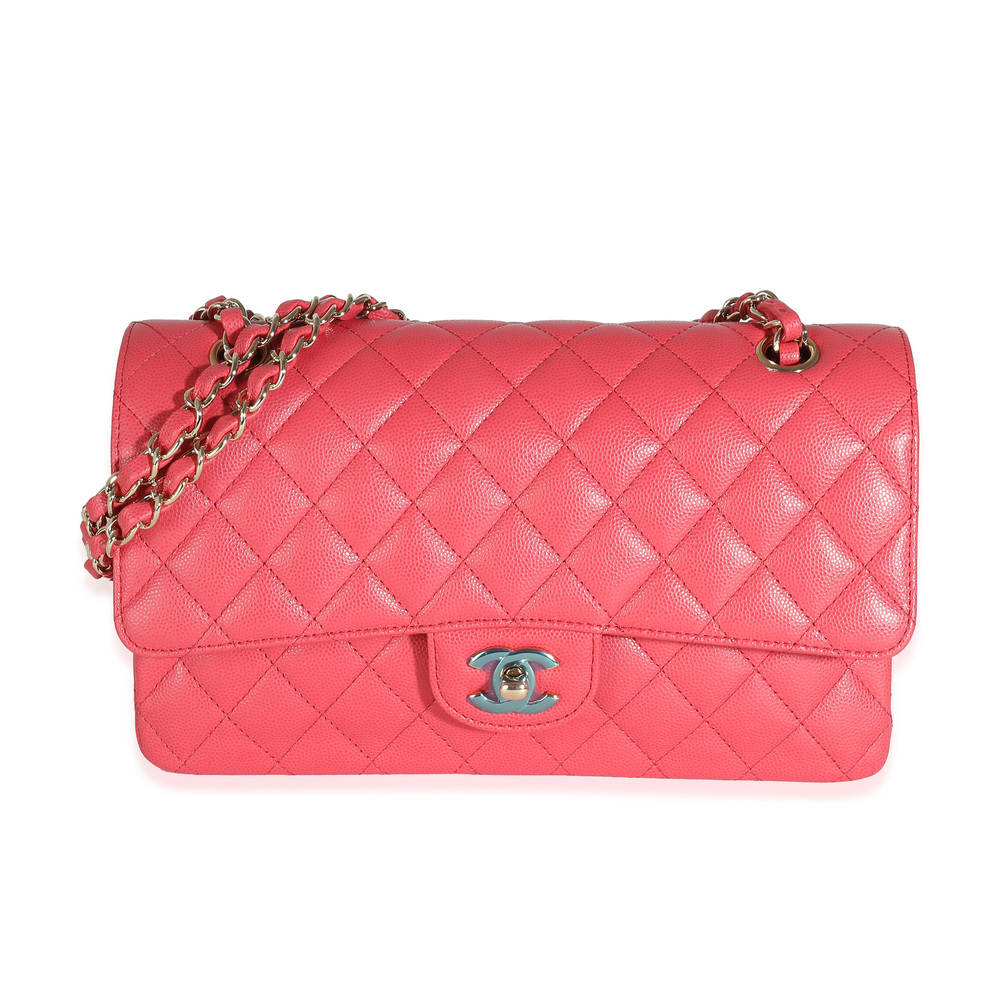 Chanel Dark Pink Quilted Caviar Medium Classic Double Flap Bag